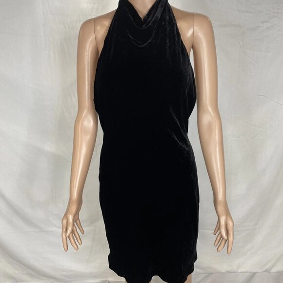 Reformation Women’s Velvet Halter Mini Dress Size S Black — Open Back, Soft - Picture 1 of 9